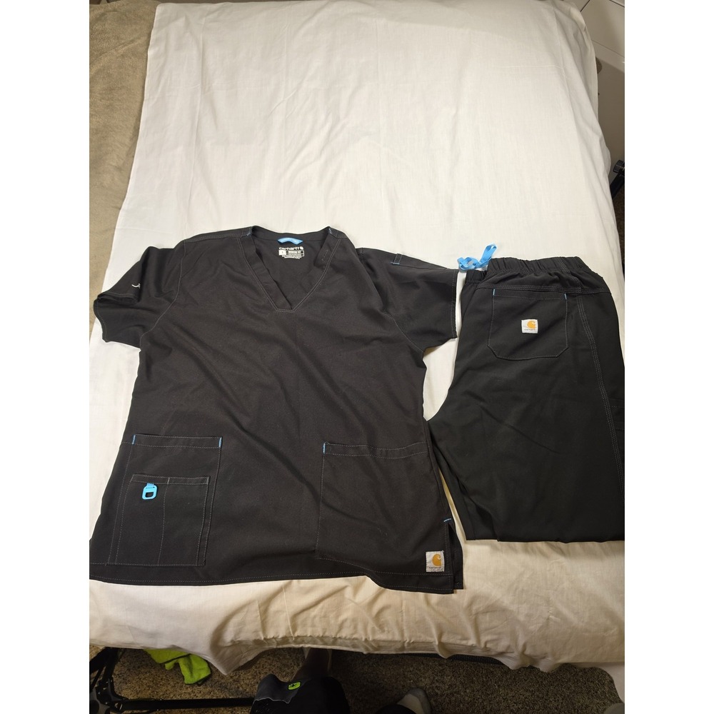 Carhartt Force Scrub Set Mens Large Black Modern Fit Medical Uniform C52610
